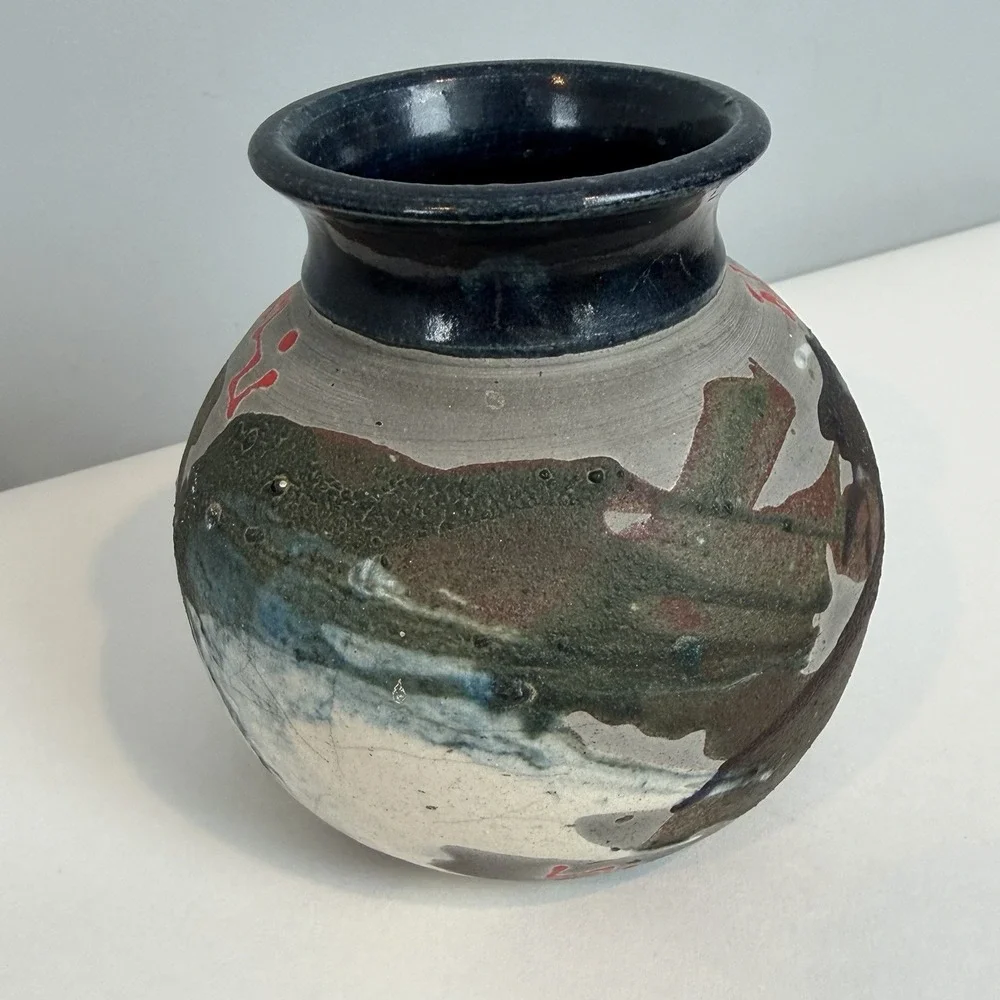 Harry Hearne Raku Fired Studio Pottery Vase Vessel North Carolina Artist Signed